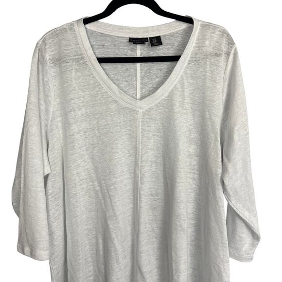 Tahari Burnout 100% Linen 3/4 Sleeve Tee Size 1X - Picture 2 of 7
